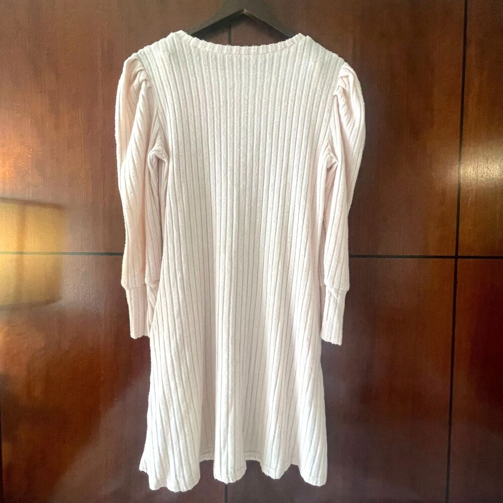 Women's Elegant Long-Sleeve Ribbed Knit Midi Fit & Flare Cream Spring Dress S - Picture 3 of 10